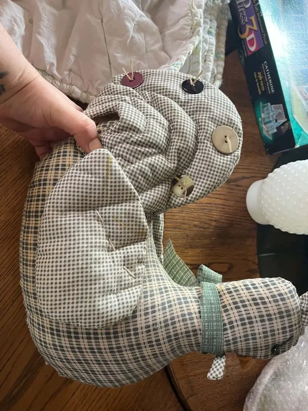 Handmade Farmhouse Fabric Chicken Weighted Doorstop with Button Accents